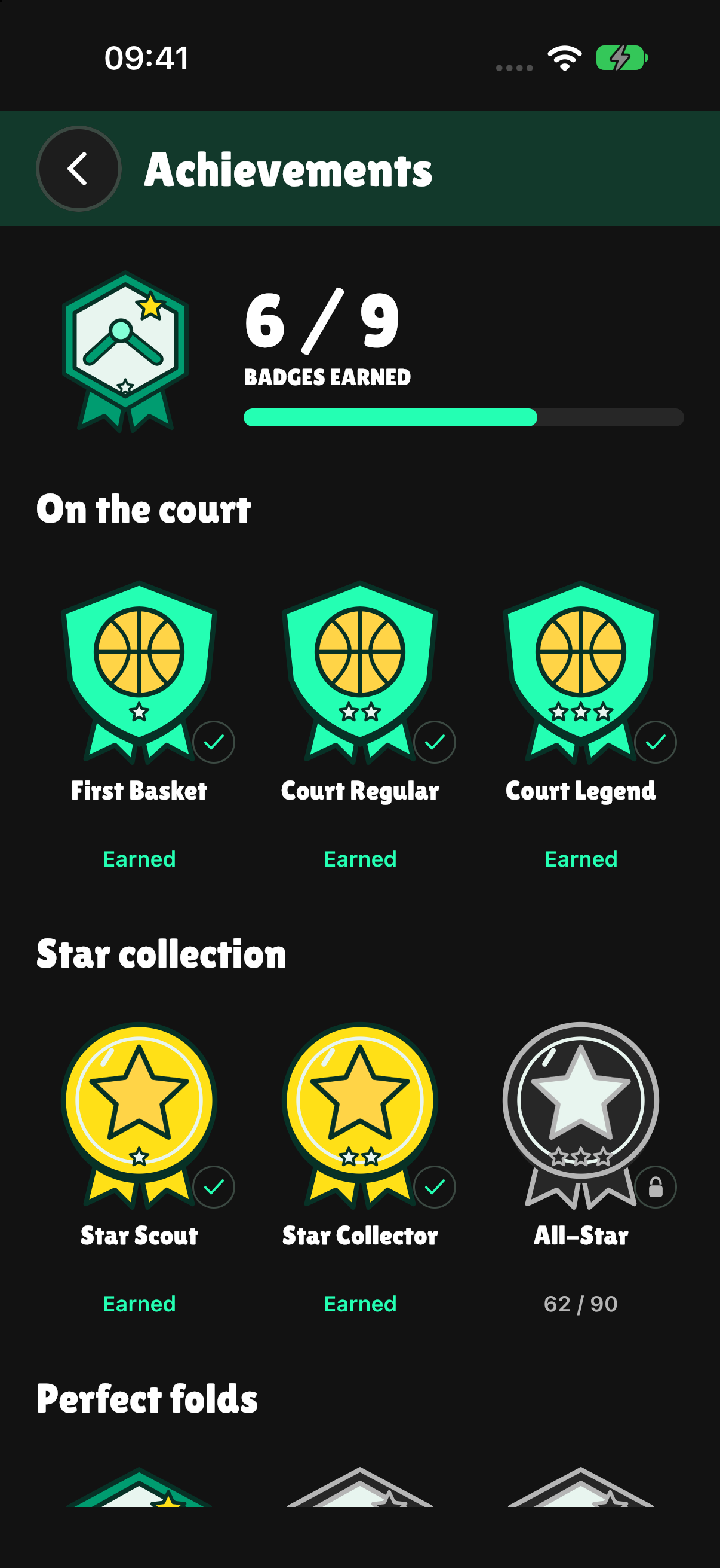 Nine achievement medals in 365 Fold the Court